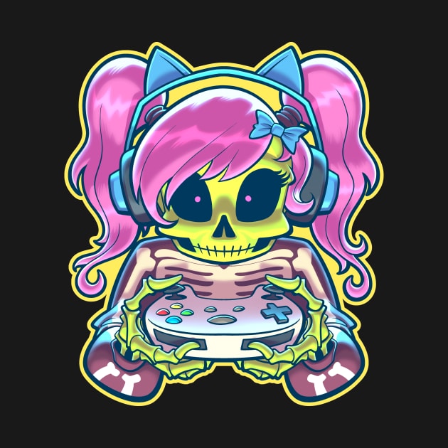 Skeleton Gamer Girl by tommartinart