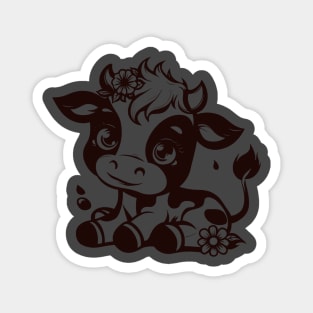 Adorable Sitting Cow with Flowers in Hair Magnet