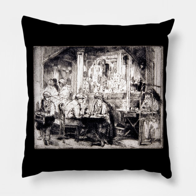 French Cafe Scene by Auguste Brouet 1872–1941 Pillow by rocketshipretro