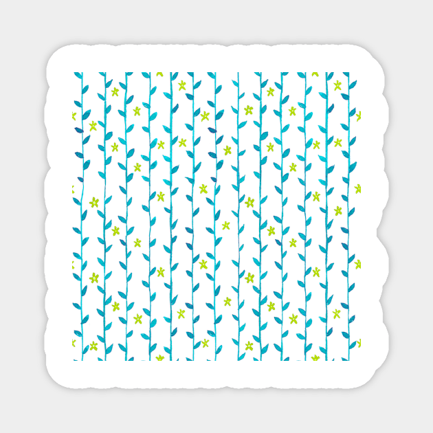 Watercolor Floral Vines Pattern - Neon Green & Blue Magnet by monitdesign