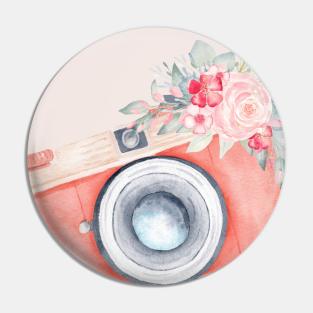 Watercolor Floral Vintage Camera Pin