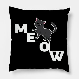 Meow Cute Black Cat Pillow