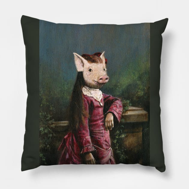 Victorian Piglet Girl Pillow by mictomart