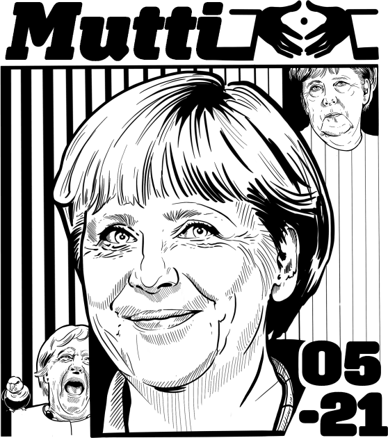 Mutti Merkel - Black Kids T-Shirt by Guen Douglas 