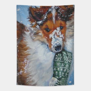 Collie Christmas Fine Art Painting Tapestry