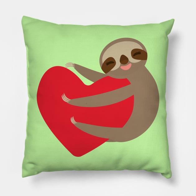 Cute sloth with red heart Pillow by EkaterinaP