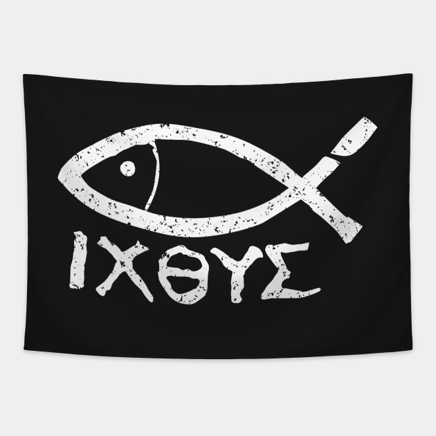 Ichthys Jesus Christ Son of God Savior Fish Symbol Tapestry by zeno27