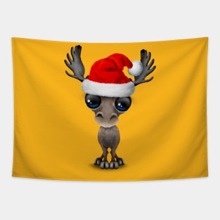 Baby Moose Wearing a Santa Hat Tapestry