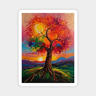 colorful sunset tree Magnet