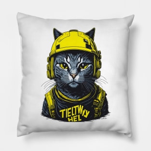 Cat construction illustration Pillow