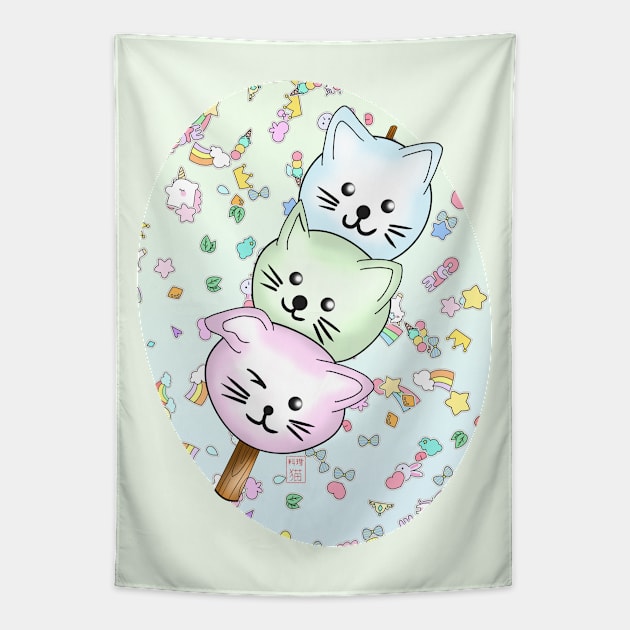 cute cat dango on a stick Tapestry by cuisinecat