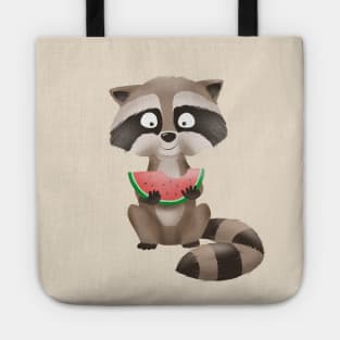 Raccoon eating watermelon Tote