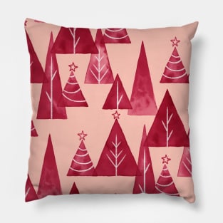 Blush and Red Watercolor Christmas Trees Pillow