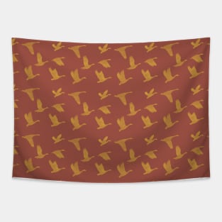 Flying Birds Pattern Yellow Red Tapestry