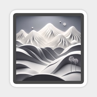 monotonous mountains in shades of gray and white only Magnet