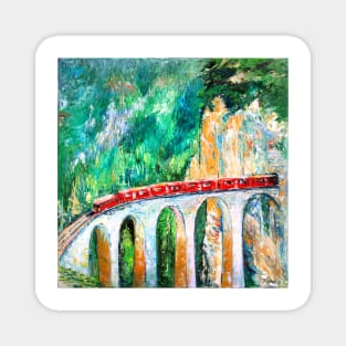 Travel on the Red Train in Switzerland Magnet