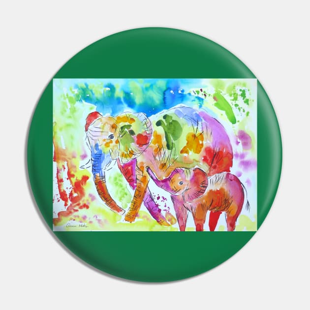 Colourful Mother and Baby Elephant Pin by Casimirasquirkyart