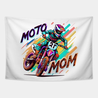 "MOTO MOM Adventure Blaze" - Dirt Bike Racing Tapestry