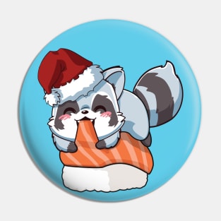 Racoon Salmon Sushi Christmas Pin