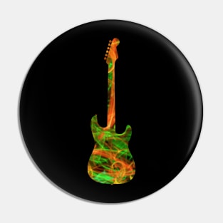 Orange on Green Flame Guitar Silhouette Pin