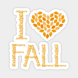 I Love Fall Dried Leaves and Heart Design Magnet