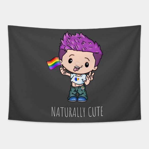 Naturally Cute Gay Pride Boy Purple Hair LGBTQ Gay-Bee Cartoon Character Tapestry by egcreations