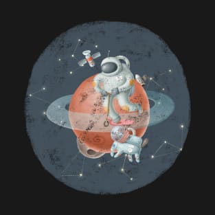 Spaceman riding scooter on Saturn T-Shirt