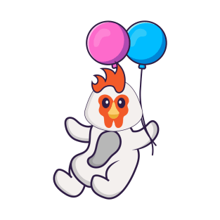 Cute chicken flying with two balloons. T-Shirt