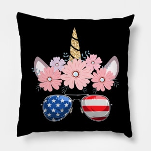 4th of July Patriotic Unicorn American Flag Girls Pillow