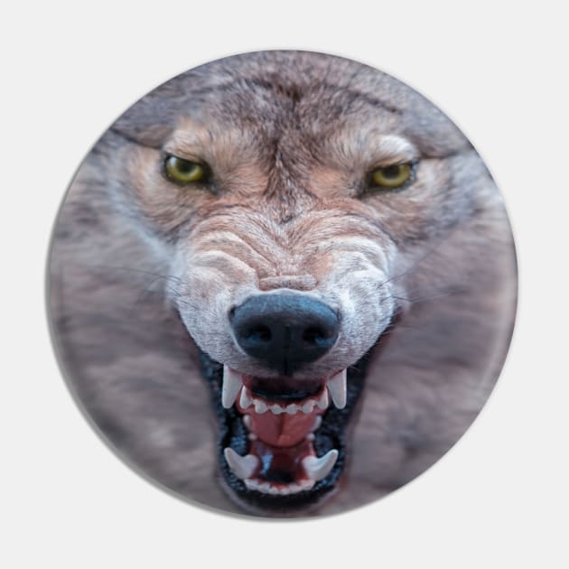 Big Bad Wolf Face Growl Pin by Alema Art