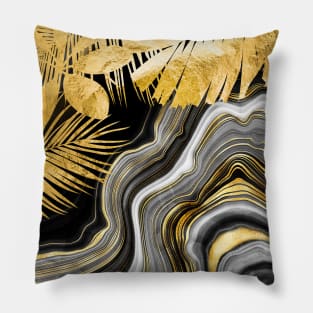 Black Gold marble tropic Pillow