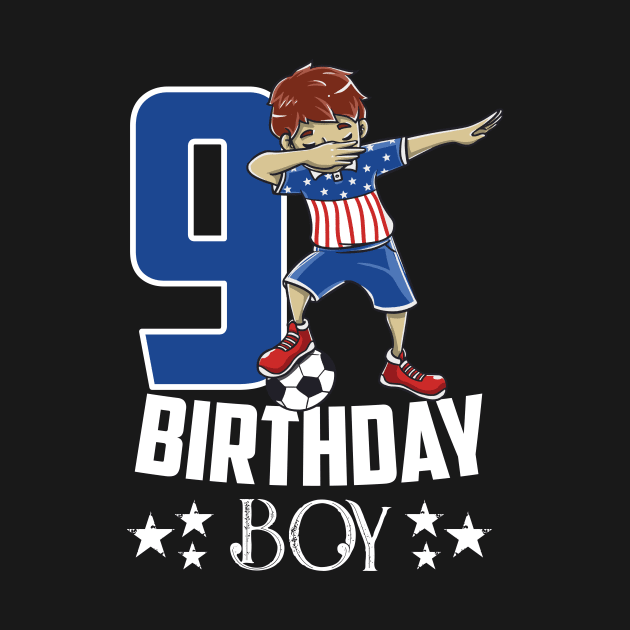Birthday Gift 9 Year Old Boy Dabbing Soccer Player USA Shirt by Pummli