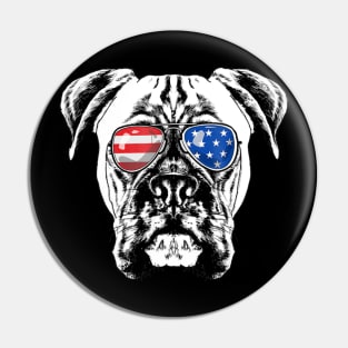 Boxer Dog American Flag Vintage Retro Pin