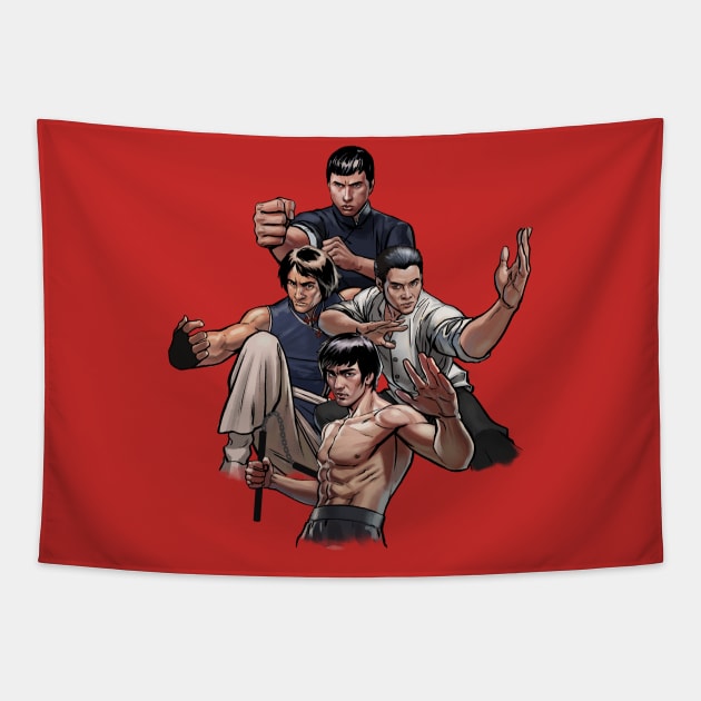 Kung Fu Quad Tapestry by ohshirtdotnet