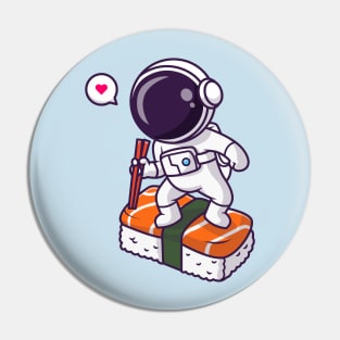 Cute Astronaut Surfing On Sushi With Chopstick Cartoon Pin