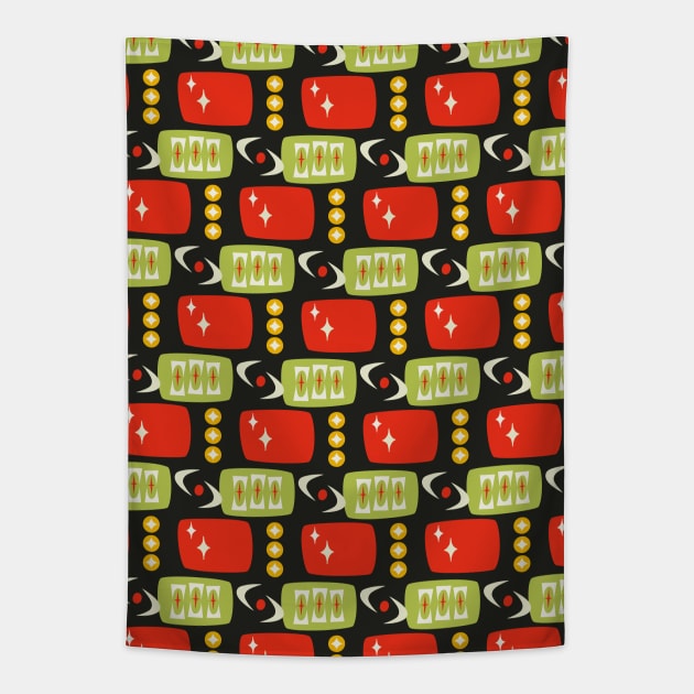 Atomic Age MCM Pattern in Black, Red, Green Tapestry by tramasdesign