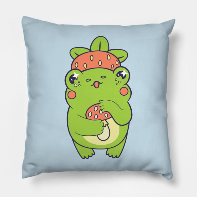 Cottagecore kawaii frog Pillow by levinanas_art