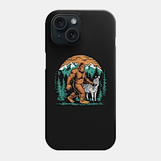 Funny bigfoot and Zebra in the mountains Phone Case