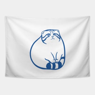 Pallas's cat paws on tail.Stylized art of a cute chonker in blue ink Tapestry