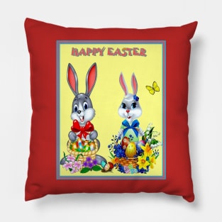 Easter Holiday Bunny Rabbit Couple Greeting Print Pillow