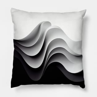 Black and White Graphic 3D Illusion of Waves Pillow