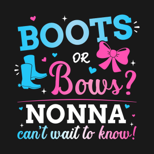 Gender reveal boots or bows nonna matching baby party T-Shirt