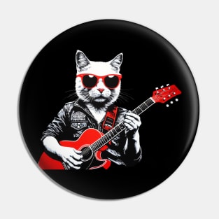 Funny Cat wearing sunglasses playing Guitar Guitarist Pin