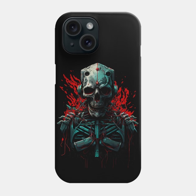 Comic-Style: AI Cyborg Robot Skull and the Apocalypse Phone Case by MLArtifex