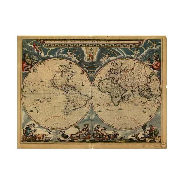 Vintage Map of The World (1664) by Bravuramedia