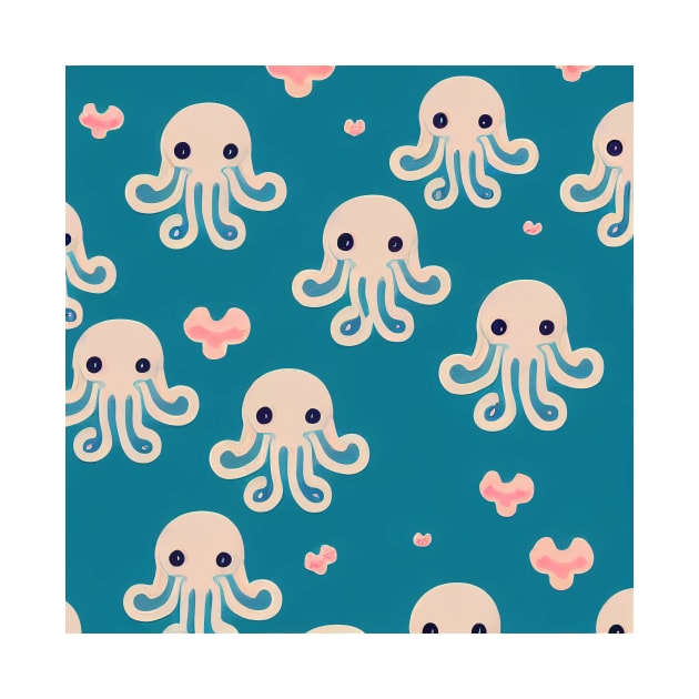 Octopus Swimming in an Ocean of Love - Super Cute Colorful Cephalopod Pattern by JensenArtCo