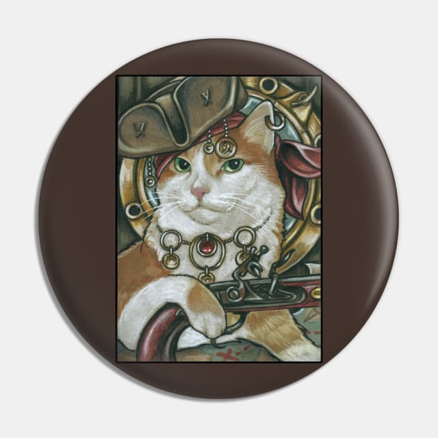 Pirate Cat - Orange and White - Cat Pin by Nat Ewert Art