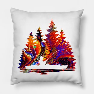 Kayak Fisherman Scene with Marbled Background Pillow