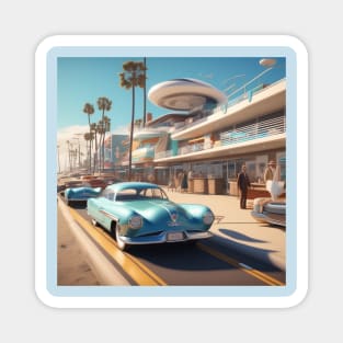 A Retro-Futuristic image of a Califonia Beach City Magnet