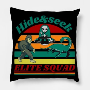 Retro Bigfoot, Alien And Loch Ness Monster Pillow